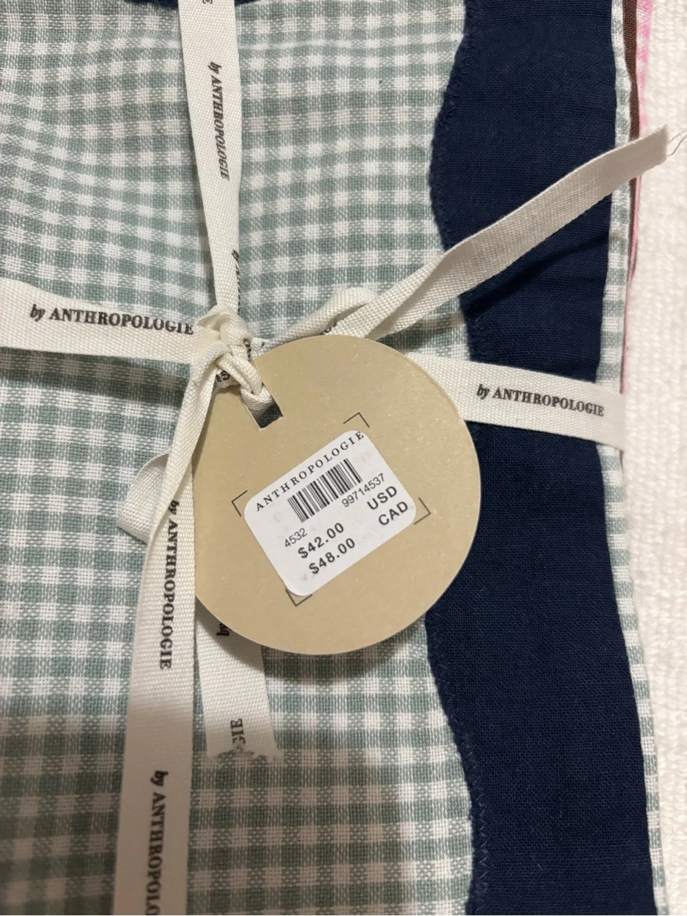 NWT Anthropologie Green, Pink,Navy & Tan Scallop Tea Towels-4 pack